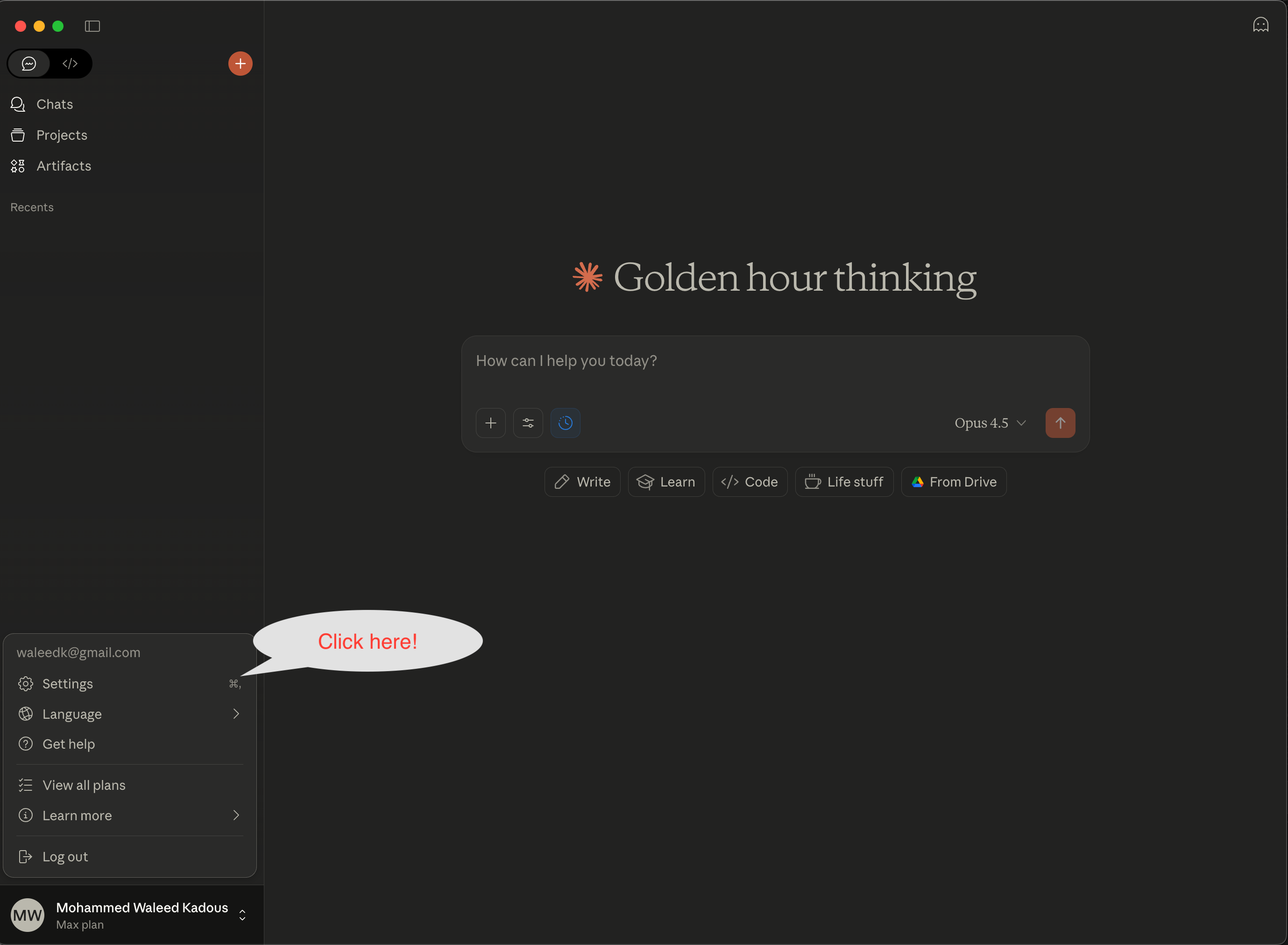 Click profile icon and select Settings