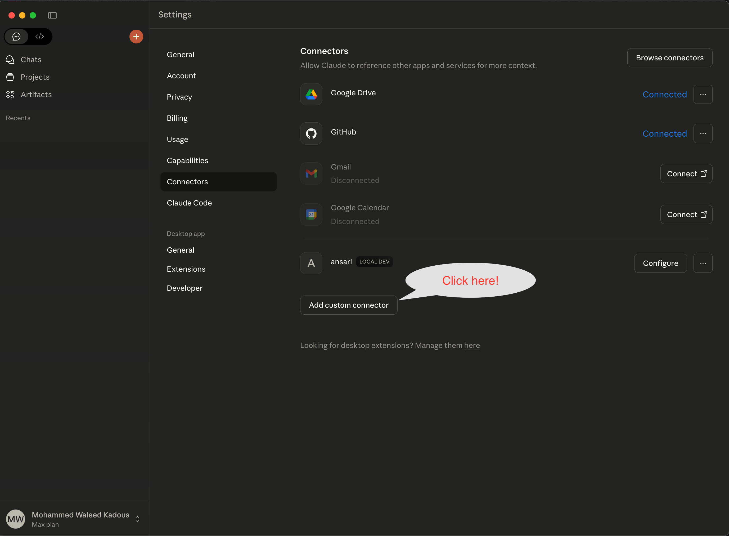 Click Add custom connector button