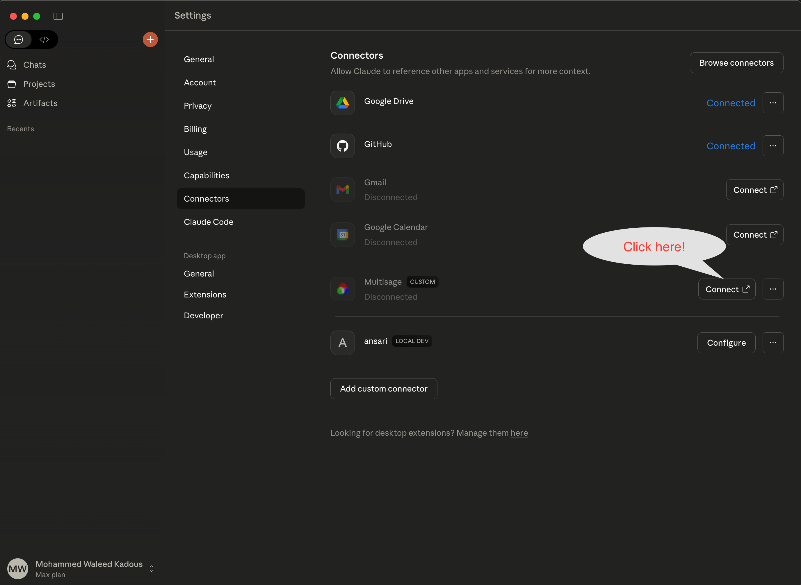 Click Connect next to Multisage